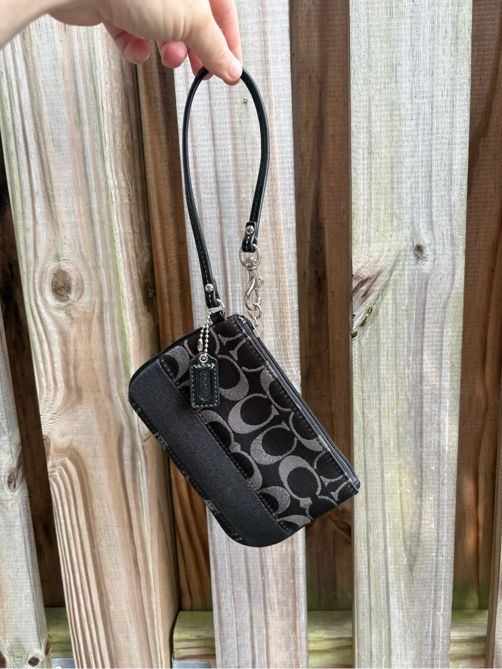 Coach Black and Silver Lurex Signature Wristlet